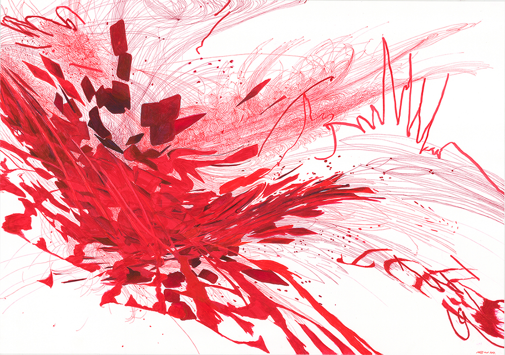 Maess Anand, Fall of platelet, marker on paper, 70 x 100 cm, 2014